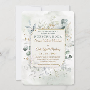 Plantilla de Paquete de Boda en oro y Verde Invitation