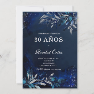 Plantillas de cumpleaños azul real y plata invitation