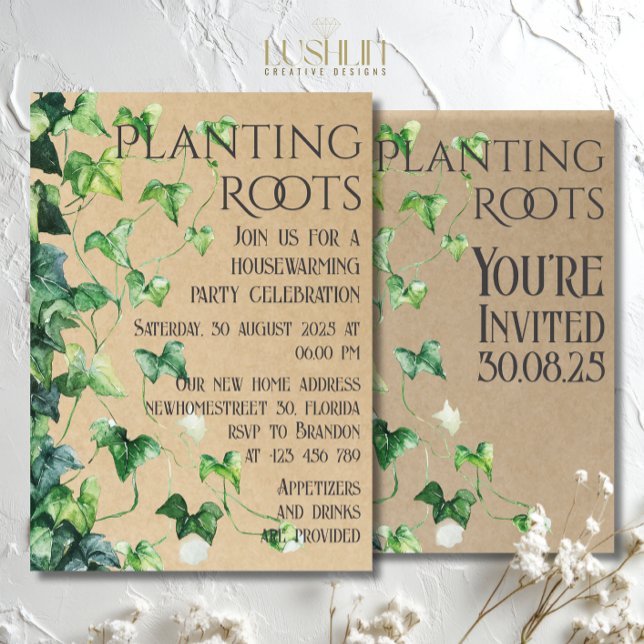 Planting Roots Housewarming Greenery Welcome Party Invitation (Creator Uploaded)