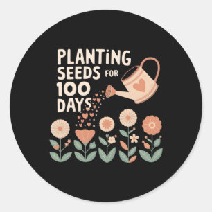 Planting Seeds For 100 Days Boho Floral Teacher Mi Classic Round Sticker