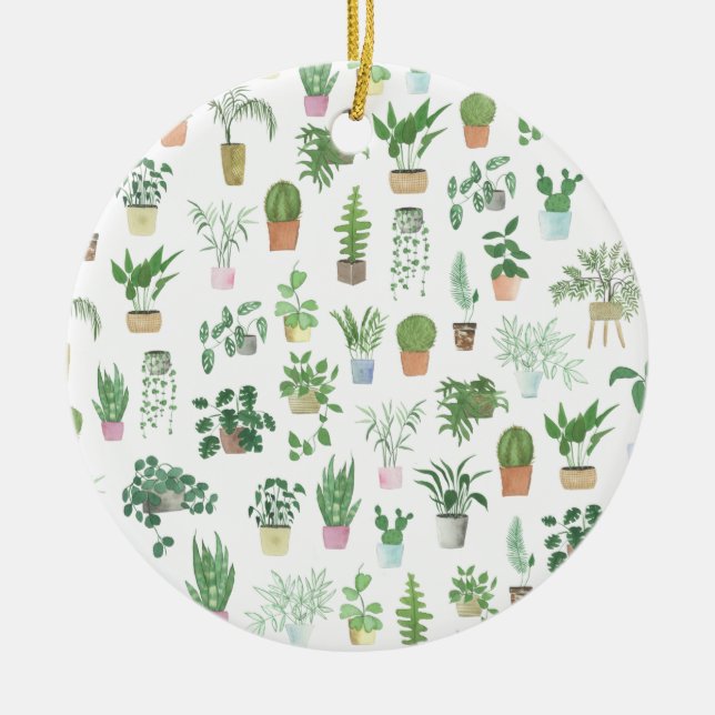 Plantita House Plants and Pots Pattern Ceramic Ornament (Front)
