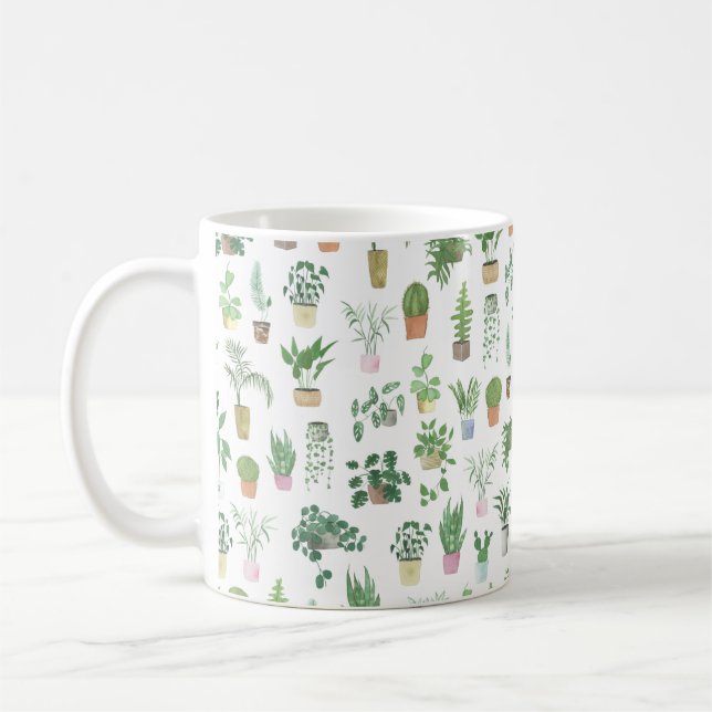 Plantita House Plants and Pots Pattern Coffee Mug (Left)