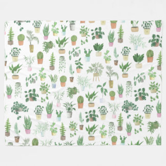 Plantita House Plants and Pots Pattern Fleece Blanket