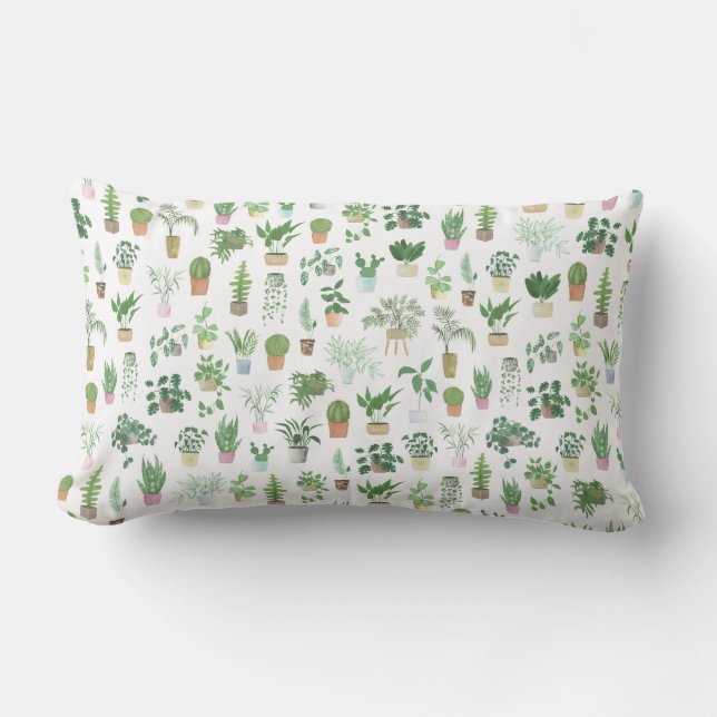 Plantita House Plants and Pots Pattern Lumbar Cushion (Front)