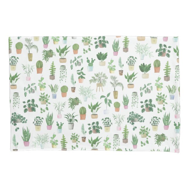 Plantita House Plants and Pots Pattern Pillowcase (Front)