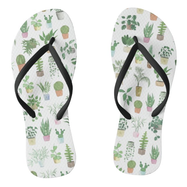 Plantita House Plants and Pots Pattern Thongs (Footbed)