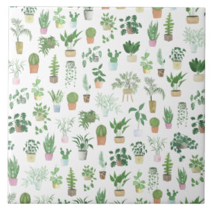 Plantita House Plants and Pots Pattern Tote Bag Ceramic Tile