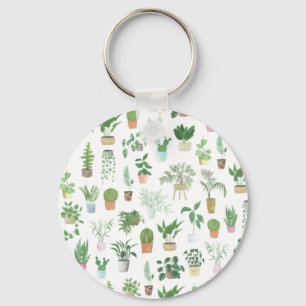 Plantita House Plants and Pots Pattern Tote Bag Key Ring