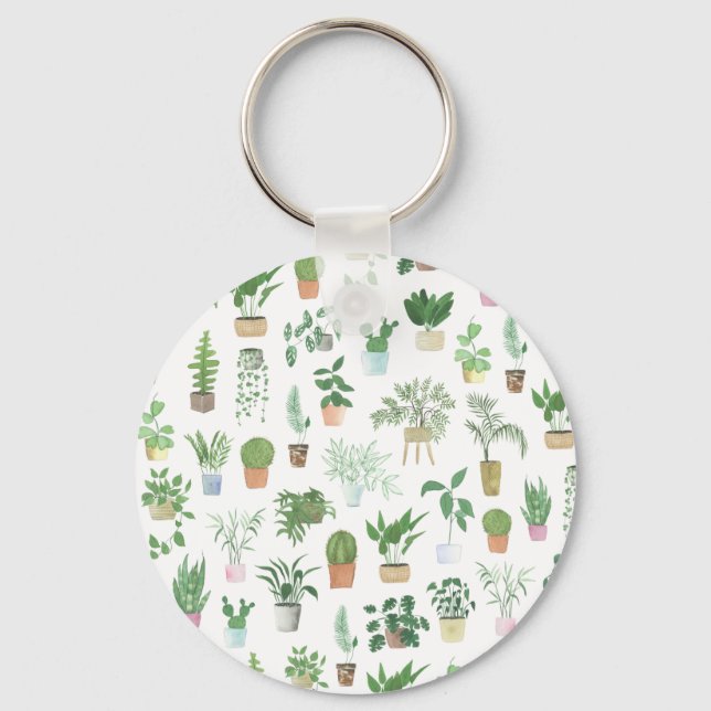 Plantita House Plants and Pots Pattern Tote Bag Key Ring (Front)