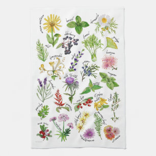 Plants and Herbs Alphabet Tea Towel