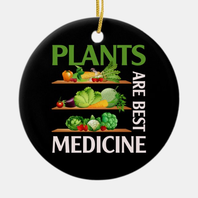 Plants Are Best Medicine Vegan Whole Food Plant Ceramic Ornament (Front)
