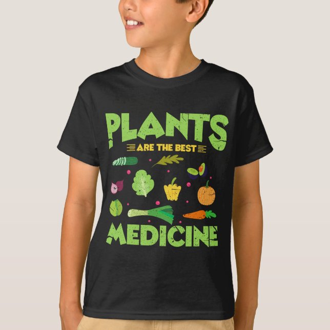 Plants Are The Best Medicine Funny Vegan Vegetaria T-Shirt (Front)