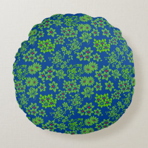 Plants based patterns (6).green Blue BG Round Cushion