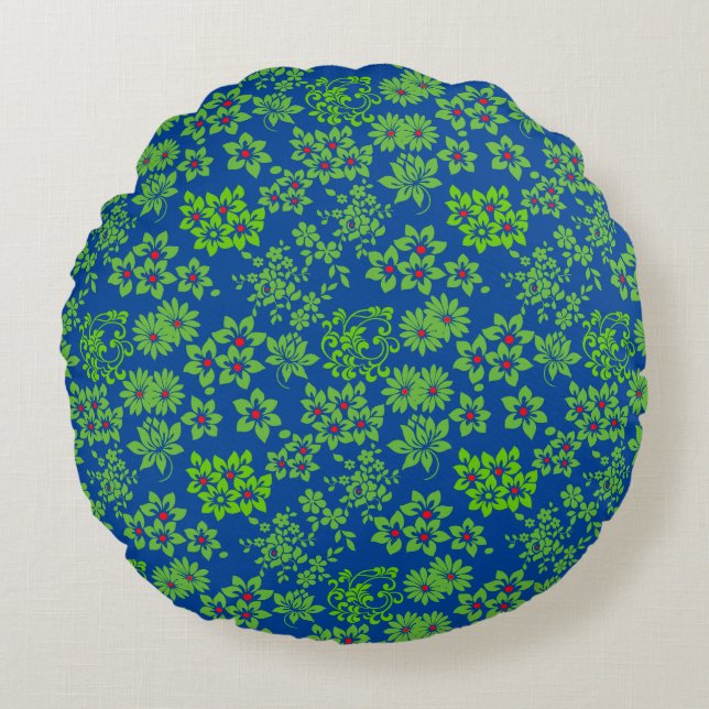 Plants based patterns (6).green Blue BG Round Cushion (Front)