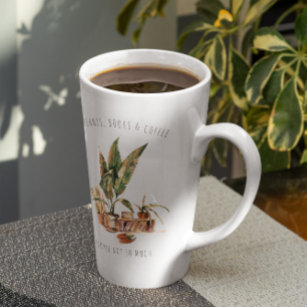 Plants, Books & Coffee   Watercolor Illustration Latte Mug