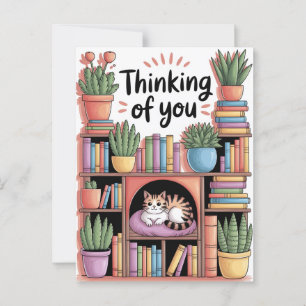 Plants, Cats And Books - Bookish Cat Aesthetic Postcard