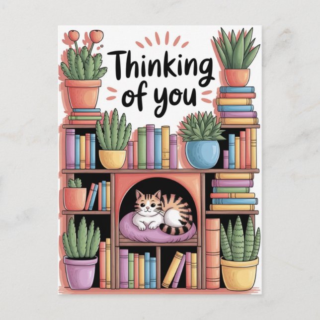Plants, Cats And Books - Bookish Cat Aesthetic  Postcard (Front)