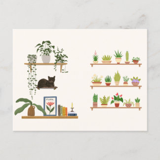 Plants, Cats And Books - Bookish Cat Aesthetic  Postcard