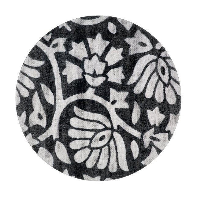 Plants, flowers, abstract black-white tablecloth. cutting board (Front)