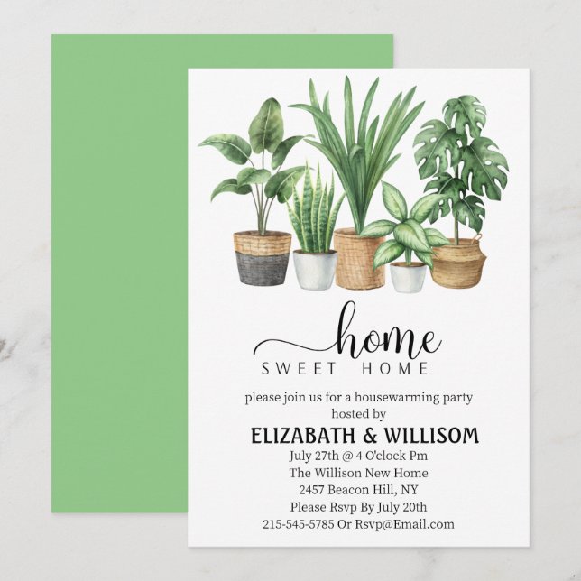  Plants Home Sweet Home Housewarming Party Invitation (Front/Back)