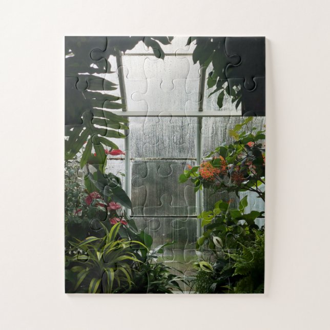 Plants Inside Greenhouse on Rainy Day Jigsaw Puzzle (Vertical)