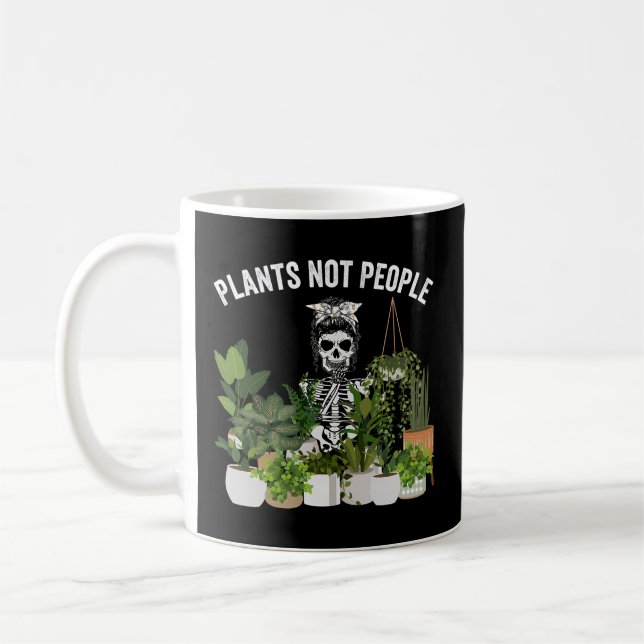 Plants Not People Messy Bun Skull Gardening Plant  Coffee Mug (Left)