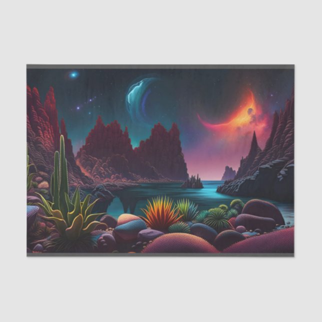 Plants on an Alien planet under stars  Tissue Paper (Front)