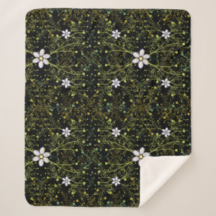 Plants pattern.10b Black BG Sherpa Blanket