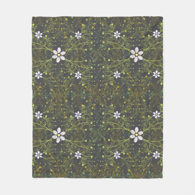 Plants pattern.10b DGrey BG Fleece Blanket (Front)