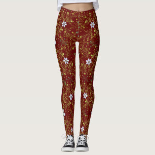 Plants pattern.10b DRed BG Leggings