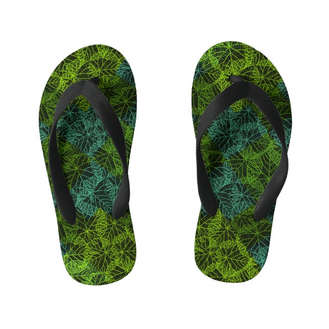 Plants pattern.11b Black BG Kid's Thongs (Footbed)