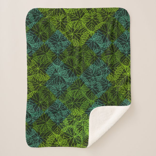Plants pattern.11b Black BG Sherpa Blanket (Front)