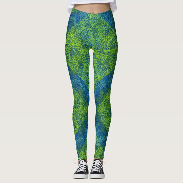 Plants pattern.12c Blue BG Leggings (Front)