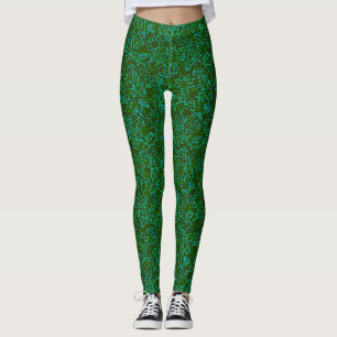 Plants pattern.14D Green floral Dgreen BG Leggings