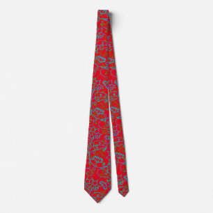 Plants pattern.14D Green floral Red BG Tie