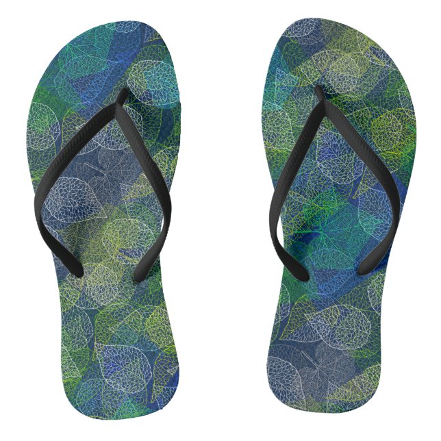 Plants pattern A02.b Leaves D Blue BG Thongs (Footbed)