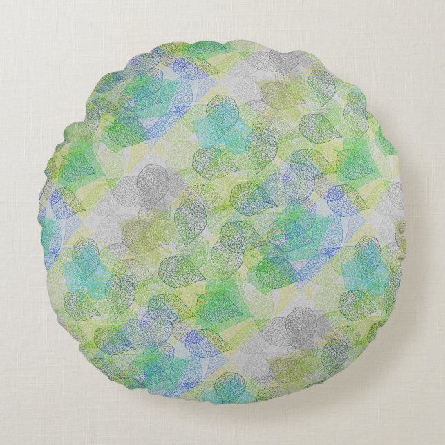 Plants pattern A02.b Leaves LGrey BG Round Cushion (Front)