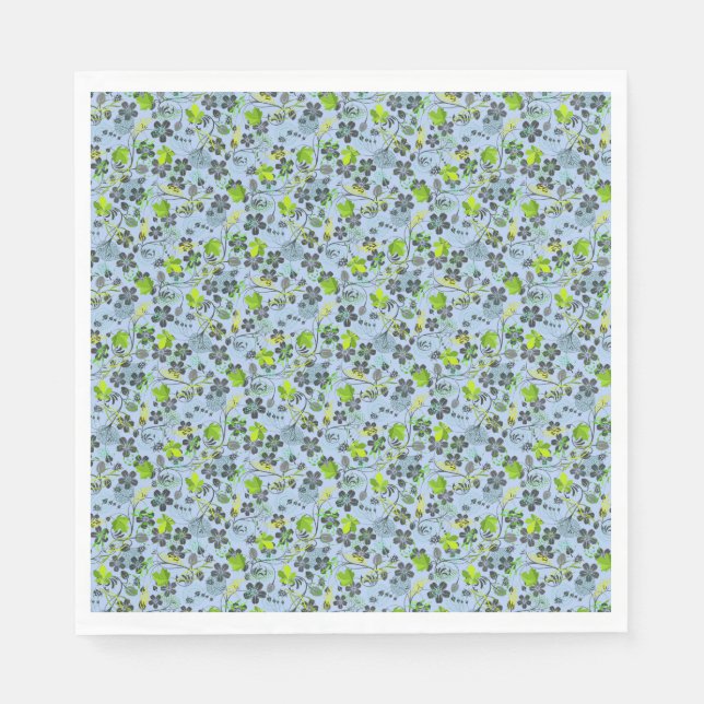 Plants pattern A03.b Lblue BG Napkin (Front)