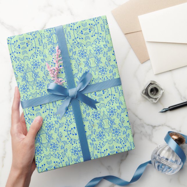 Plants pattern A08.b boho. lgreen BG Wrapping Paper (Gifting)