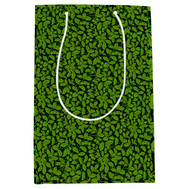 Plants pattern A09.b Black BG Medium Gift Bag (Front)
