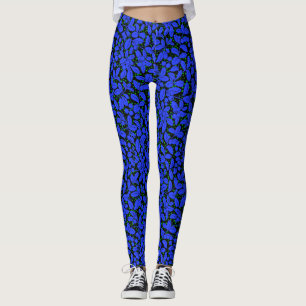 Plants pattern A09.blue b Black BG Leggings