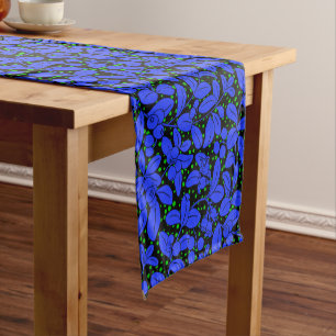 Plants pattern A09.blue b Black BG Short Table Runner