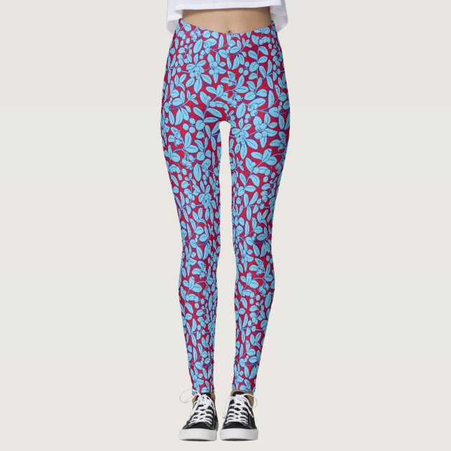 Plants pattern A09w Red BG Leggings (Front)