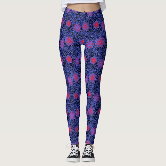 Plants pattern A13.b Black BG Leggings (Front)