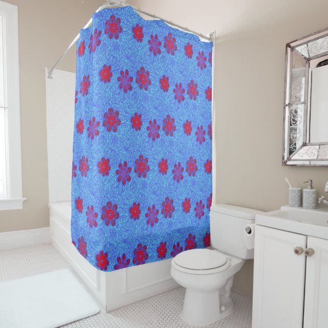 Plants pattern A13.b L Blue BG Shower Curtain (In Situ)