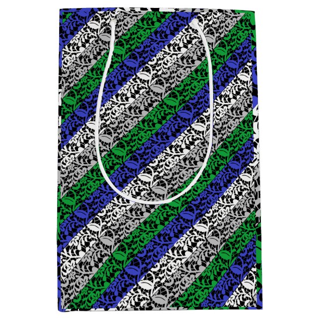 Plants pattern Blue and Green A07.b Black BG Medium Gift Bag (Front)
