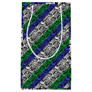 Plants pattern Blue and Green A07.b Black BG Small Gift Bag