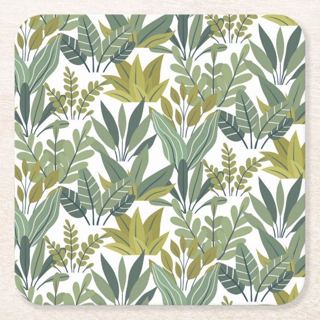 Plants pattern square paper coaster (Front)