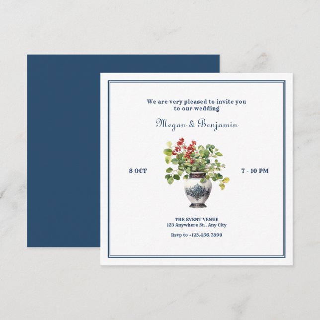 Plants with antique vase wedding  invitation (Front/Back)