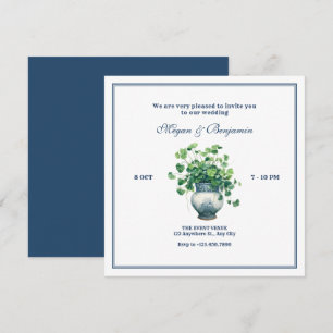 Plants with antique vase wedding  invitation